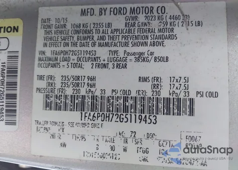 2016 Ford Fusion Se from USA, damaged, VIN 1FA6P0H72G5119453